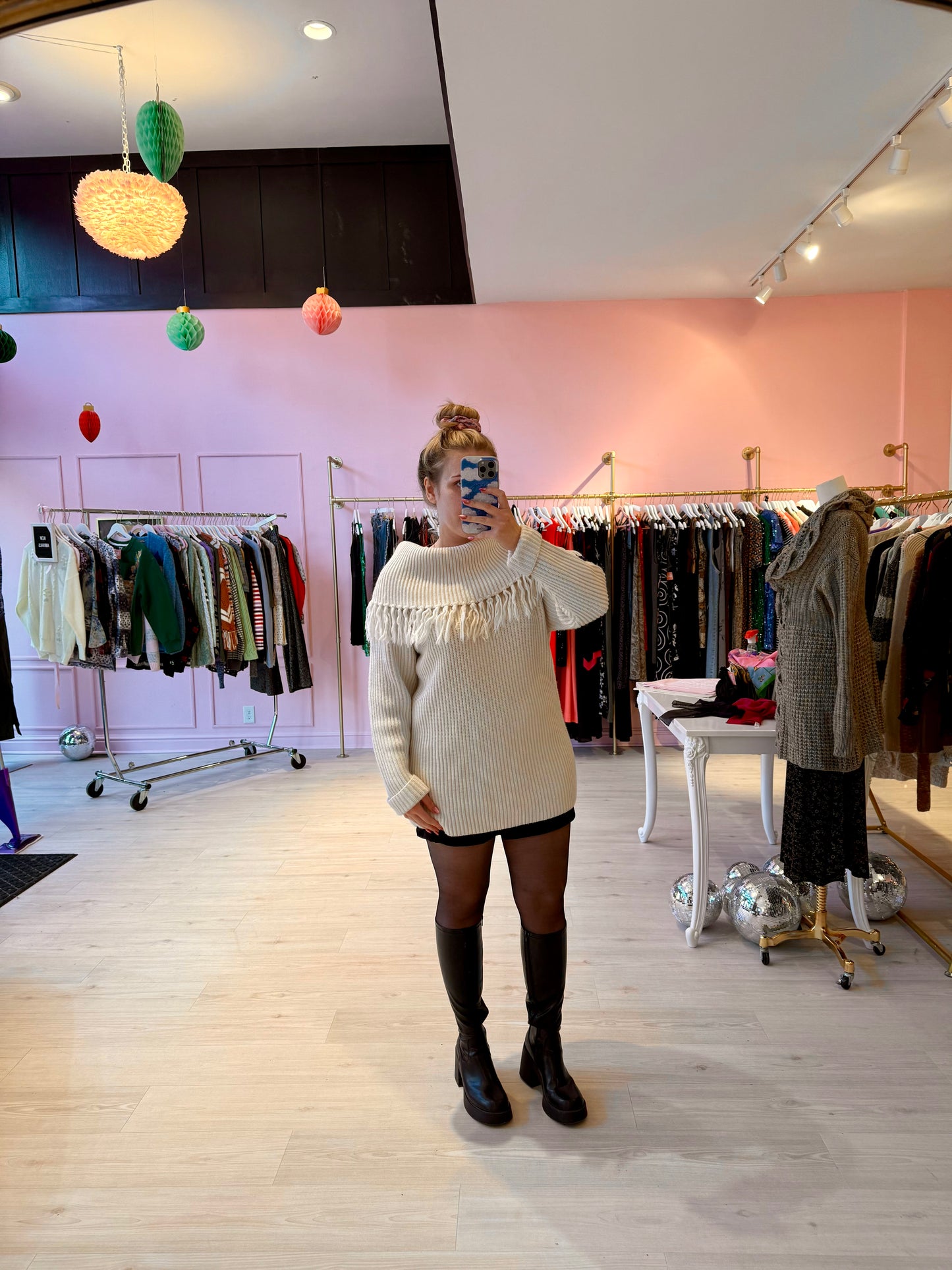Wool Blend Tassel Off Shoulder Sweater XS - M, 1990s