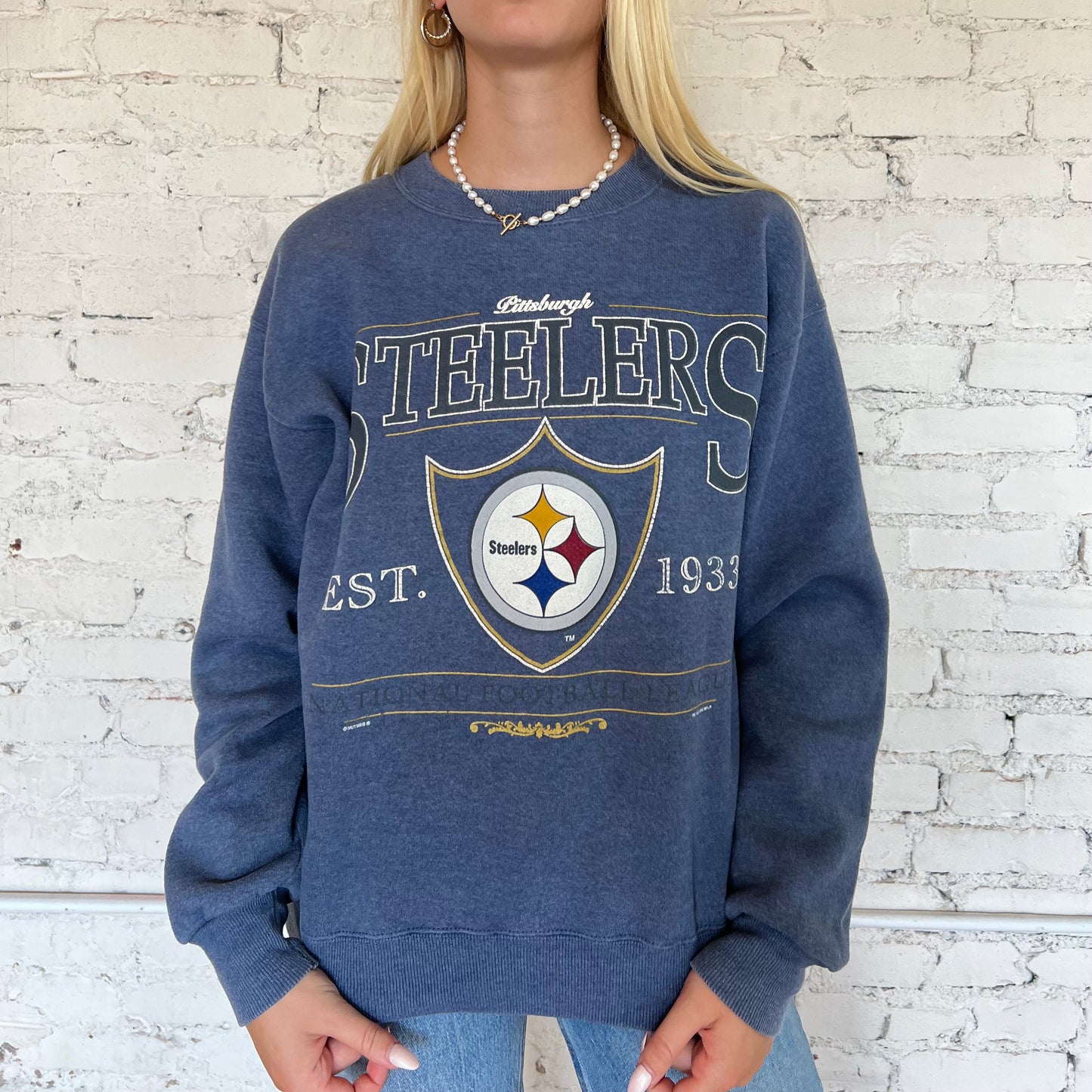 Periwinkle Blue Lee Sports Steelers Crewneck 90s
