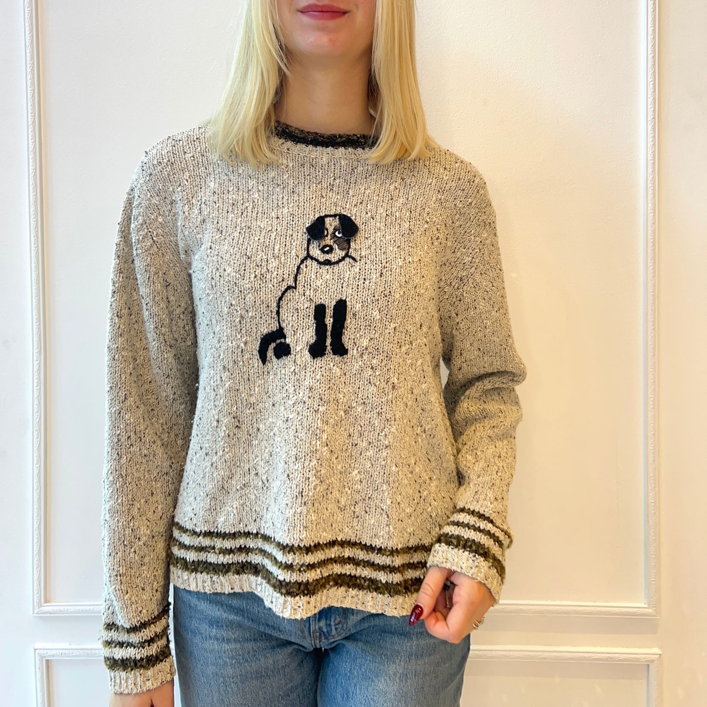 Embroidered Dog Sweater w/ Floppy Ears 90s