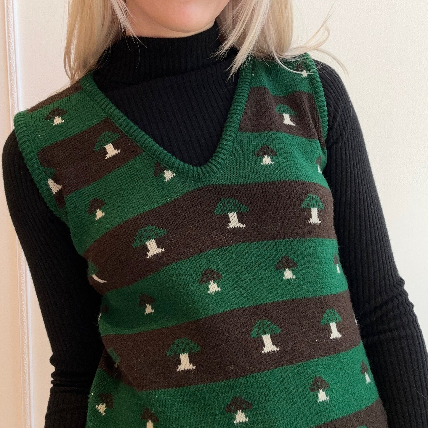 70s Mushroom Striped Knit Vest