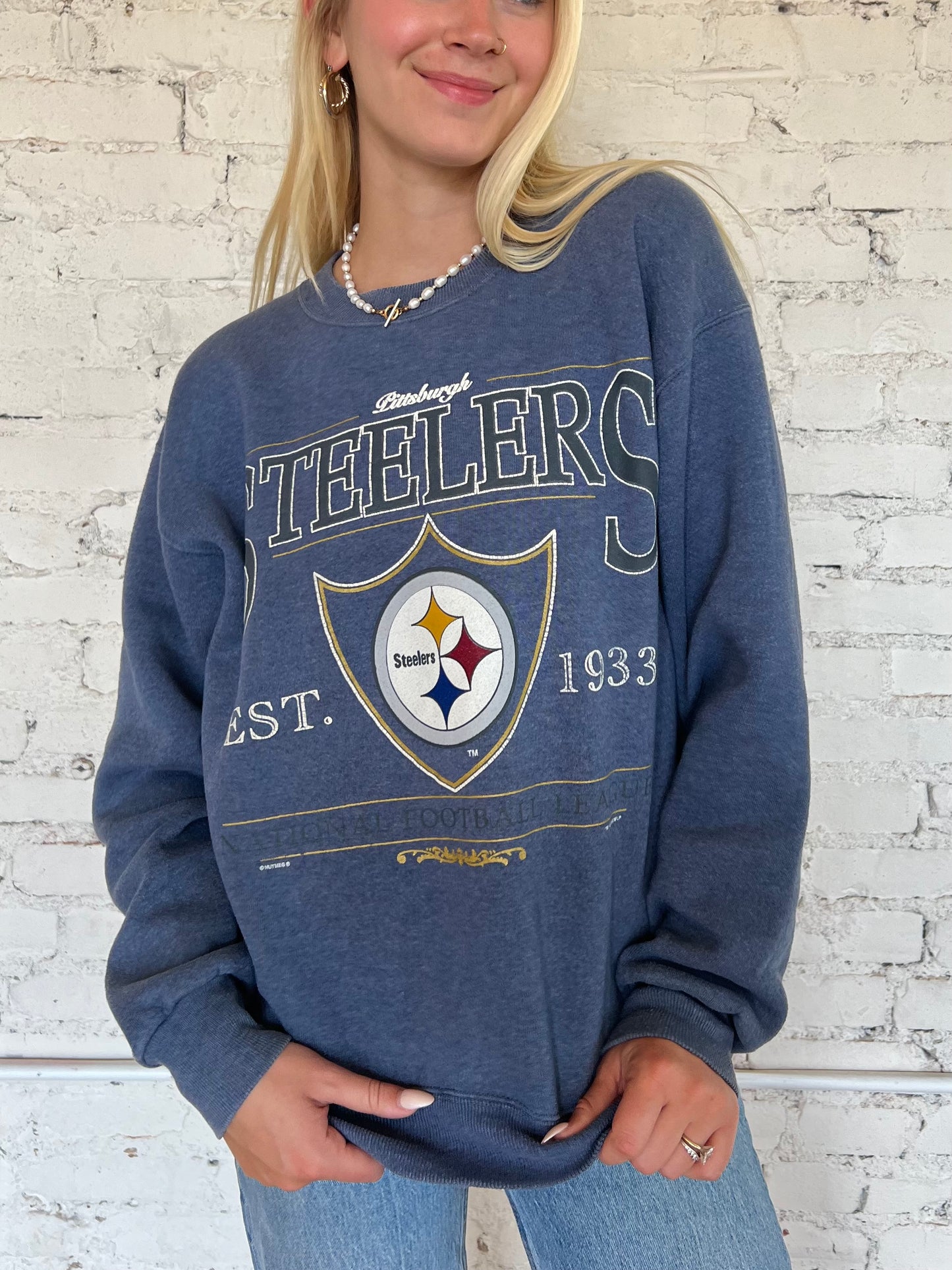 Periwinkle Blue Lee Sports Steelers Crewneck 90s