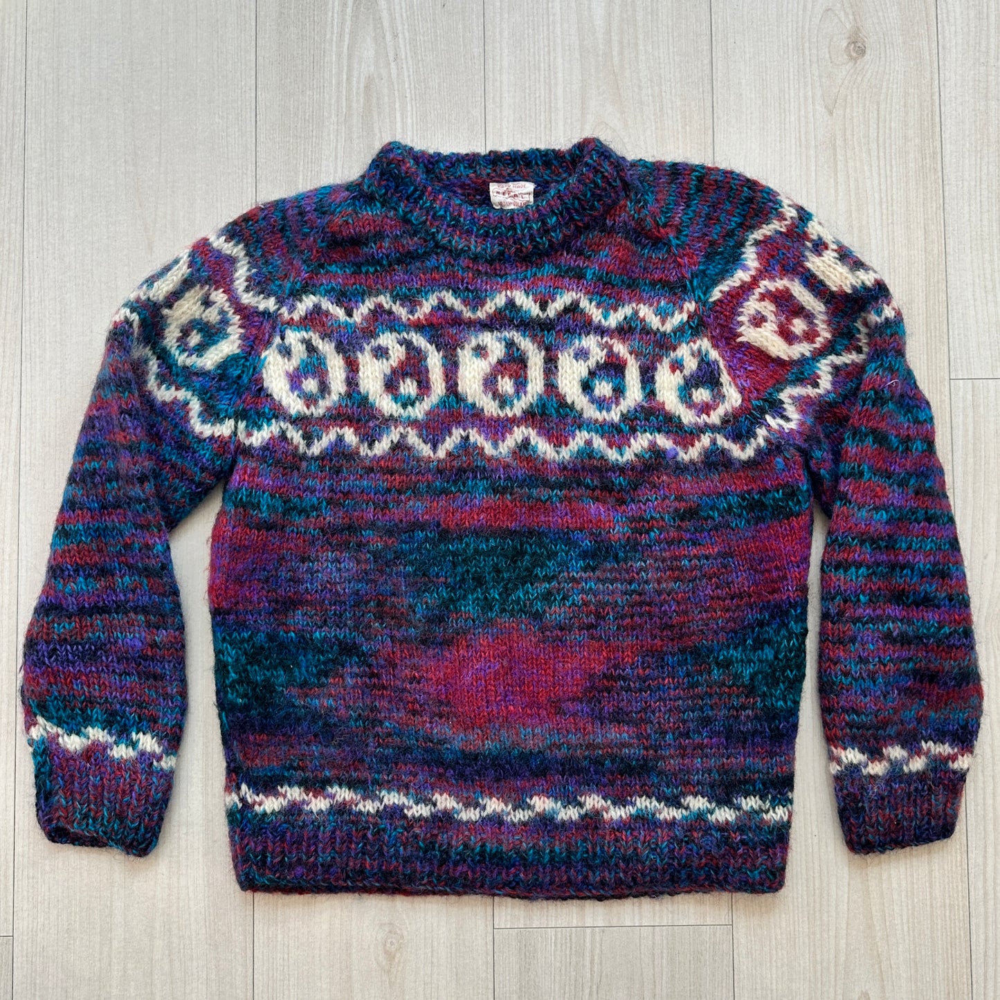 90s Handknit Yin Yang Sweater Nepal Space Dye Knit