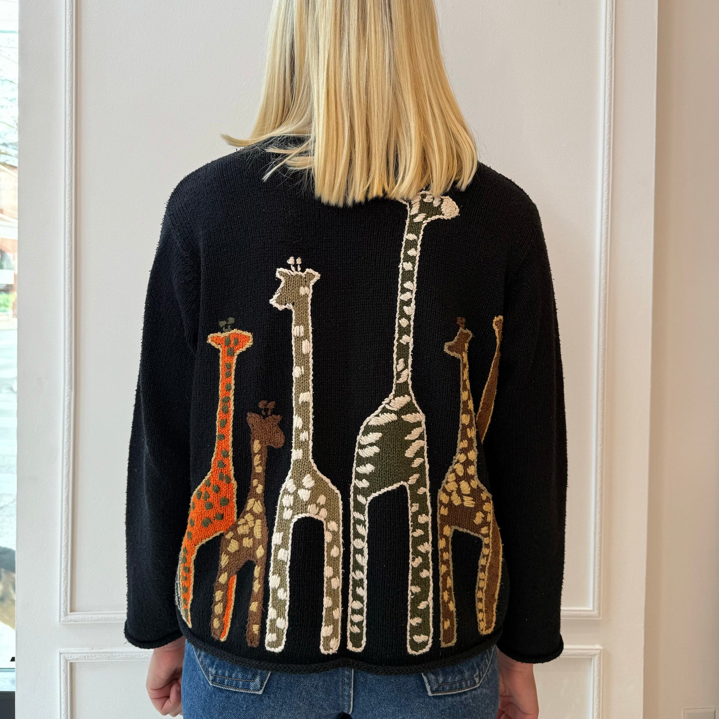 Embroidered Giraffe Cardigan 90s