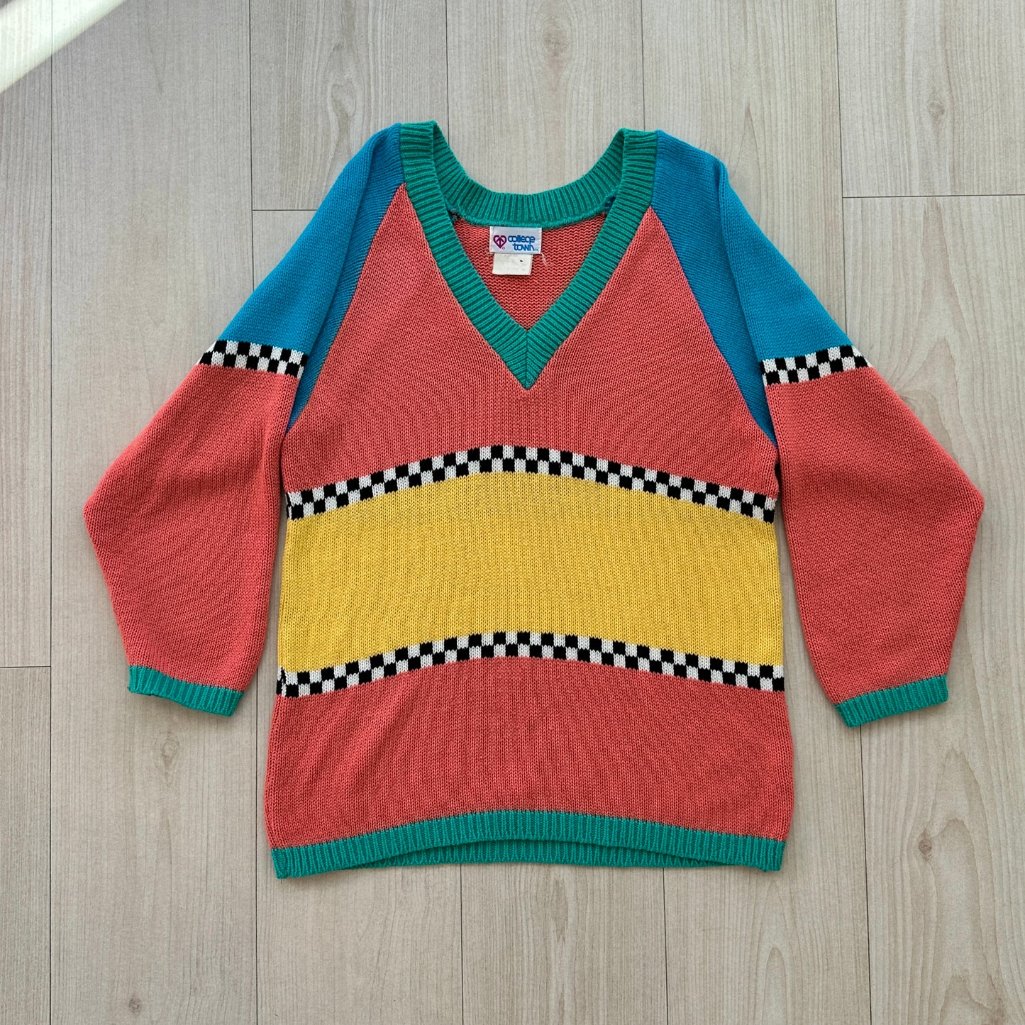 80s Checkerboard Colorblock Sweater