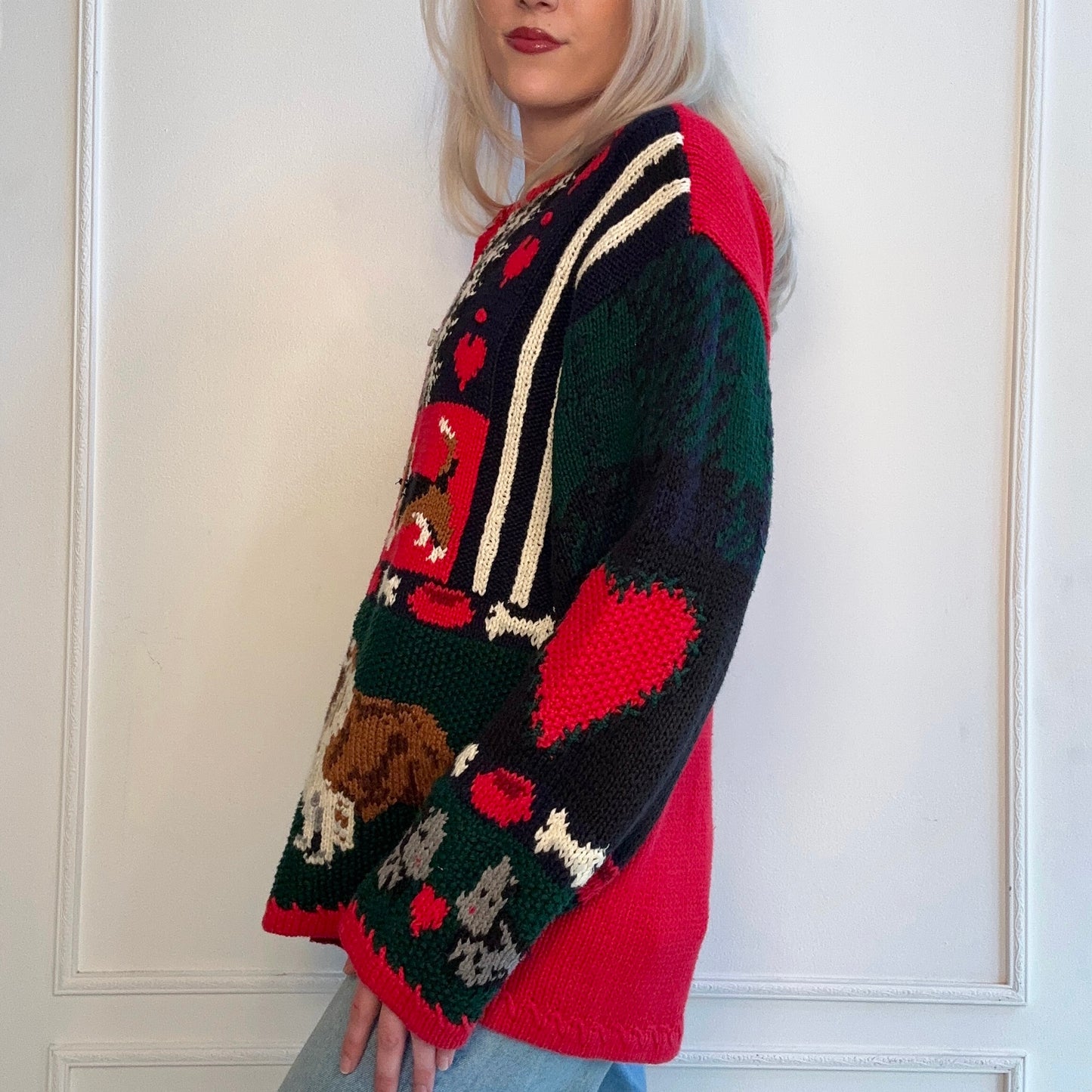 90s Eagle's Eye Dog Cardigan Beagle Collie Yorkie Schnauzer Novelty Buttons