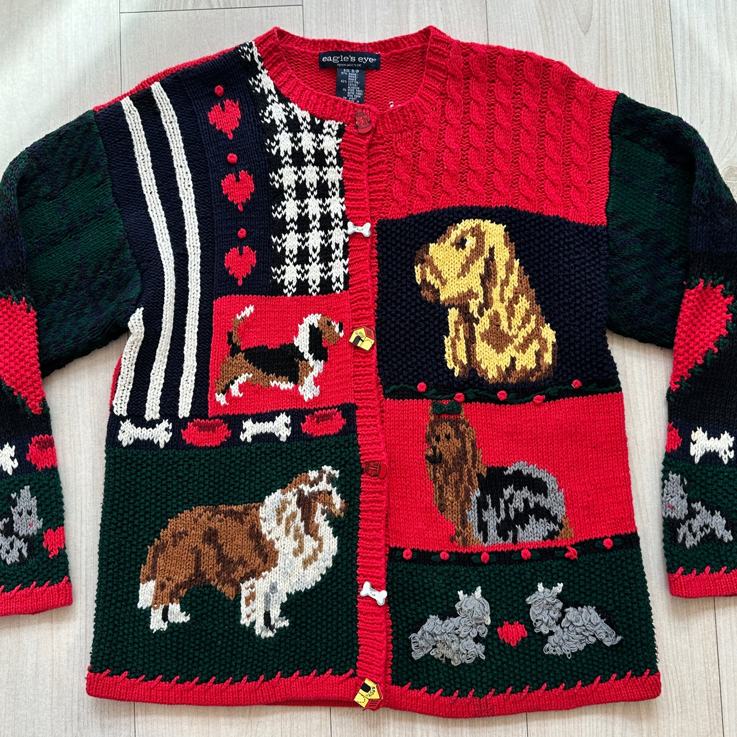 90s Eagle's Eye Dog Cardigan Beagle Collie Yorkie Schnauzer Novelty Buttons