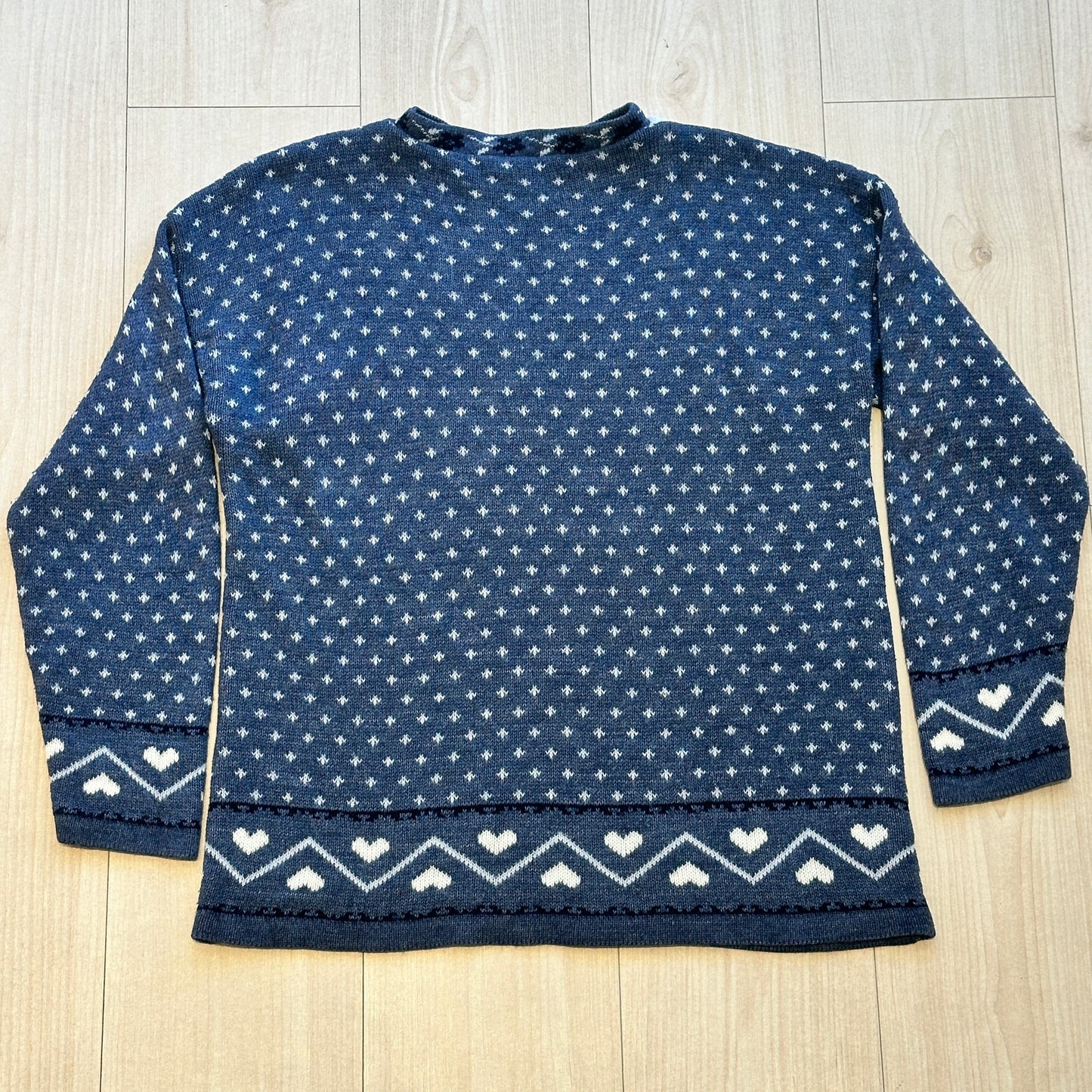 90s Patchwork Sweater Blue Butterflies, Floral, Hearts