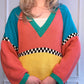 80s Checkerboard Colorblock Sweater