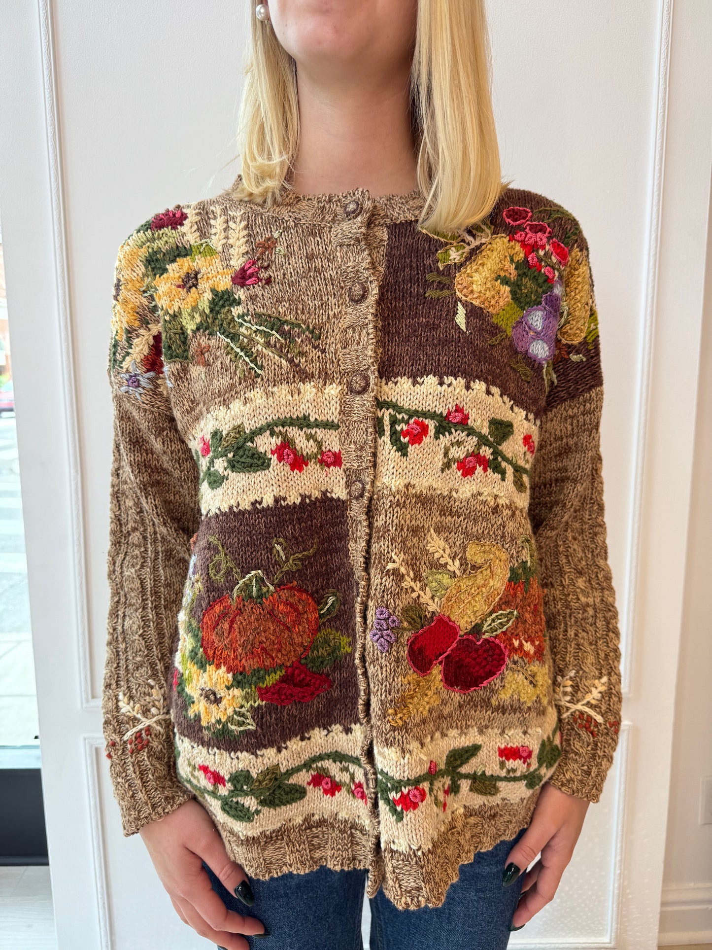 Autumnal Fruit & Veggie Cardigan 90s