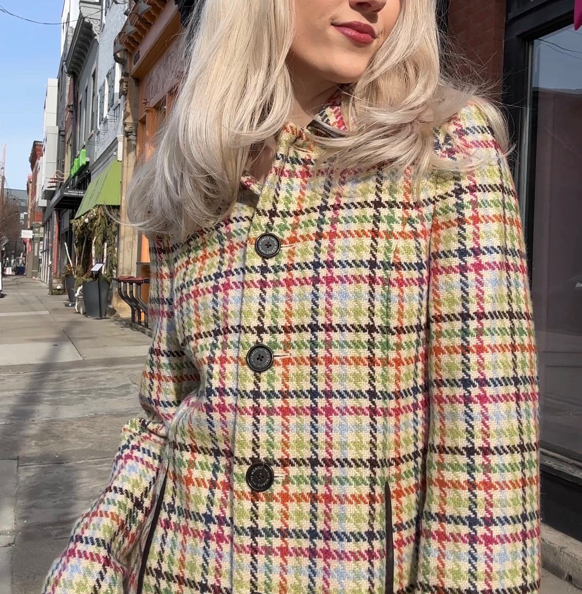 Y2K Coach Tattersall Hampton Tweed 100% Wool Pea Coat size XS