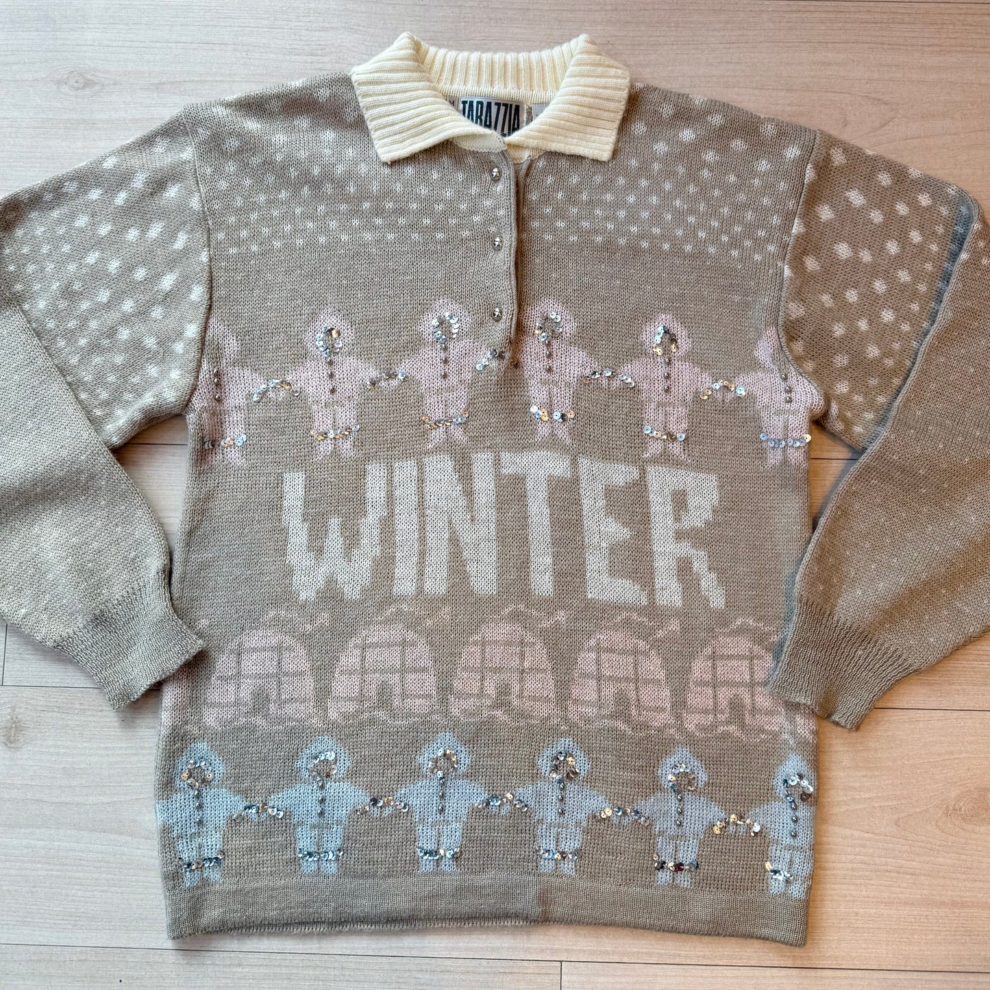 80s Winter Theme Apres Ski Sweater Tan Pastels