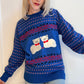 80s Cat Sweater Deadstock New With Tags Blue Red