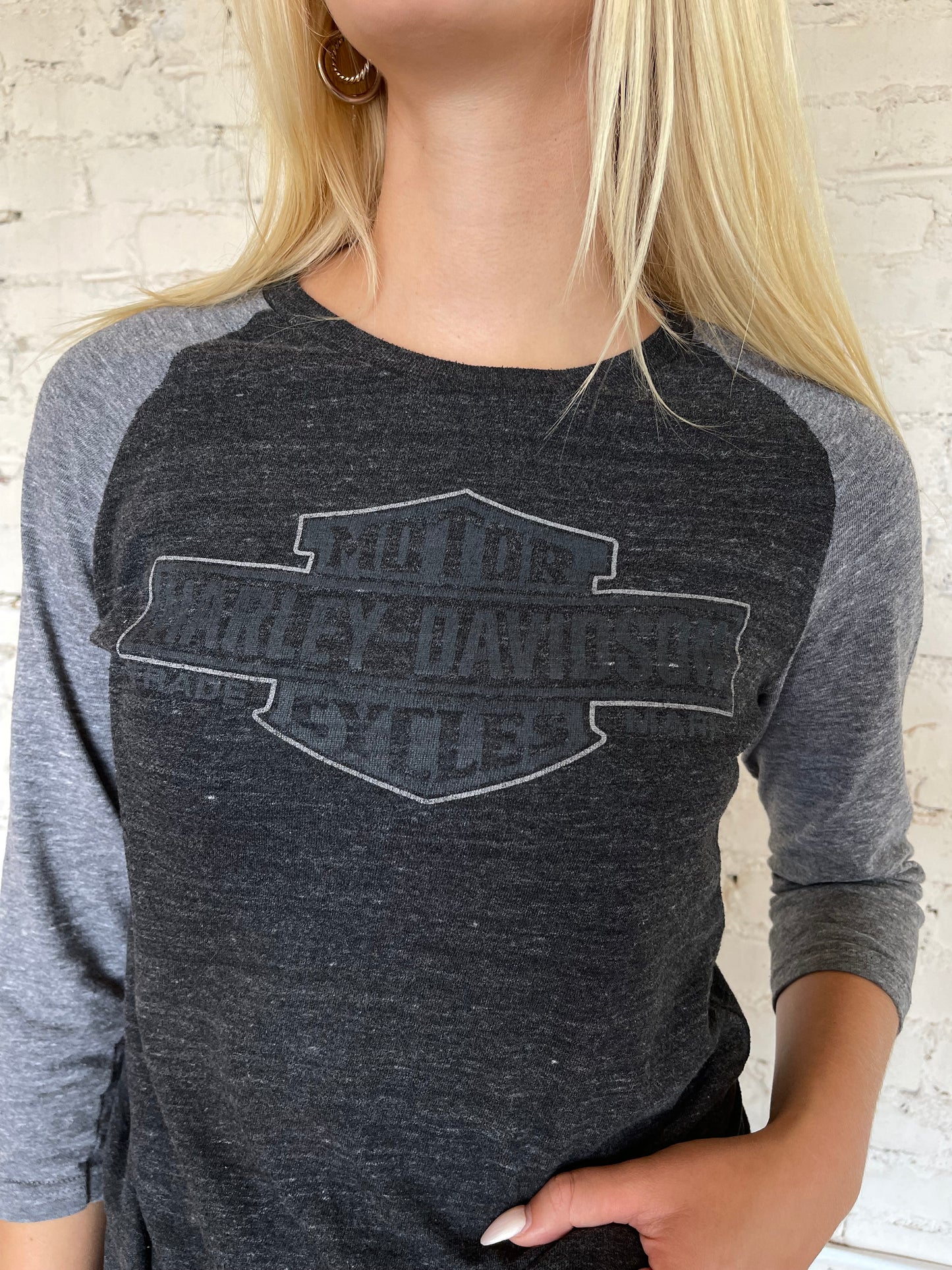 Harley Davidson Baseball Shirt Burnout Heather Gray y2k