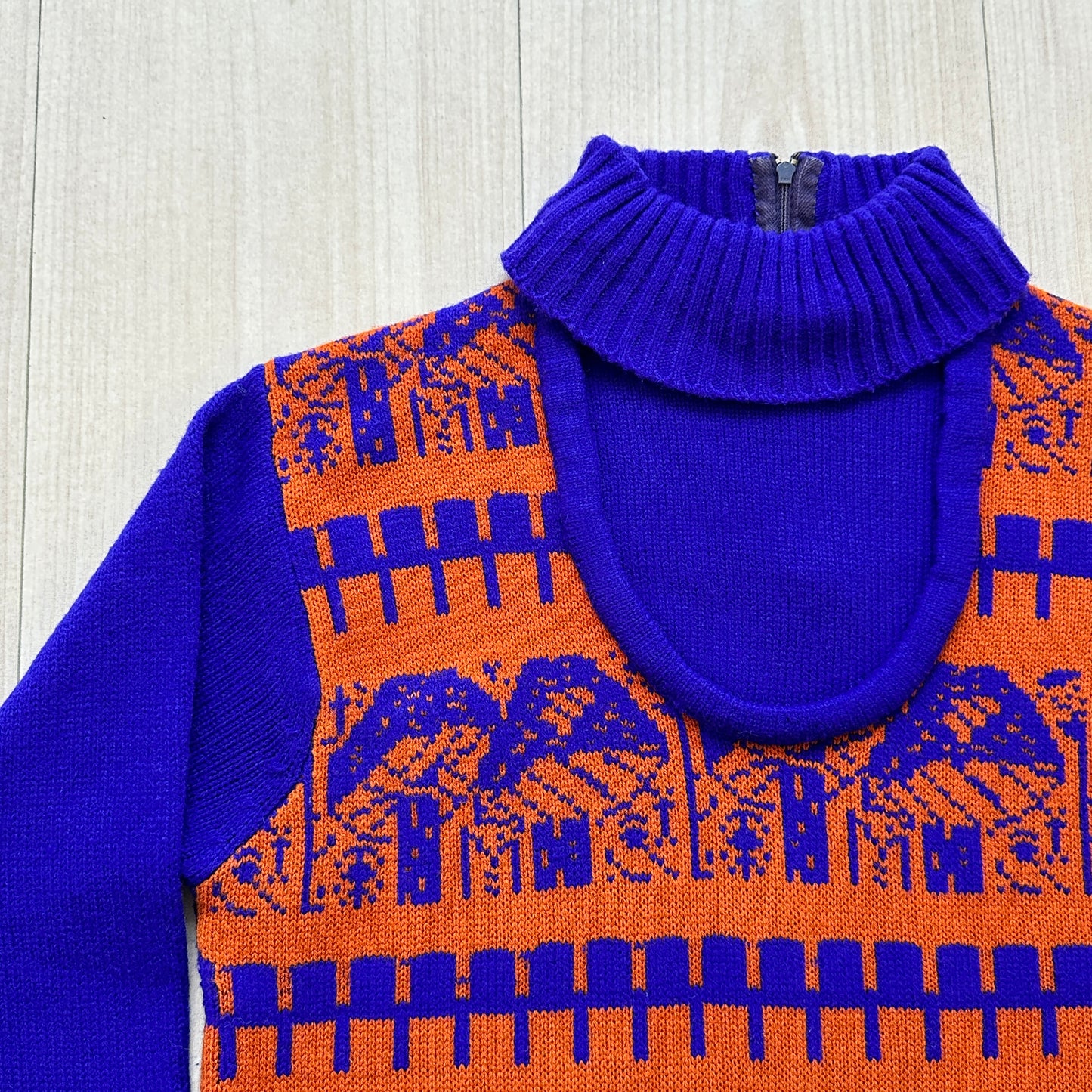 60s - 70s Mushroom Sweater Faux Vest Turtleneck
