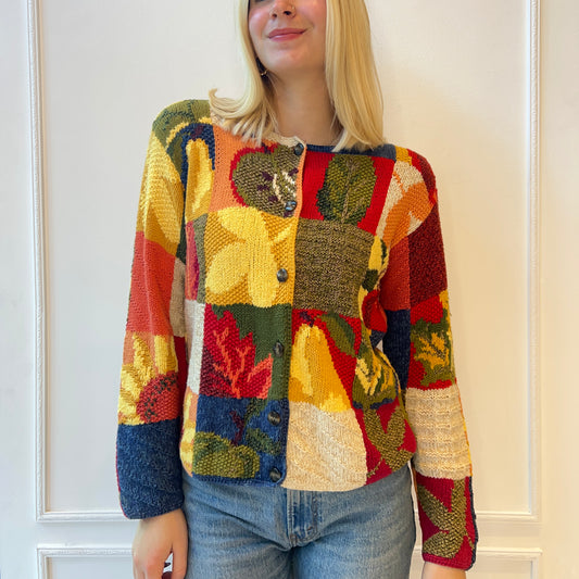 Fruit and Leaves Patchwork Cardigan