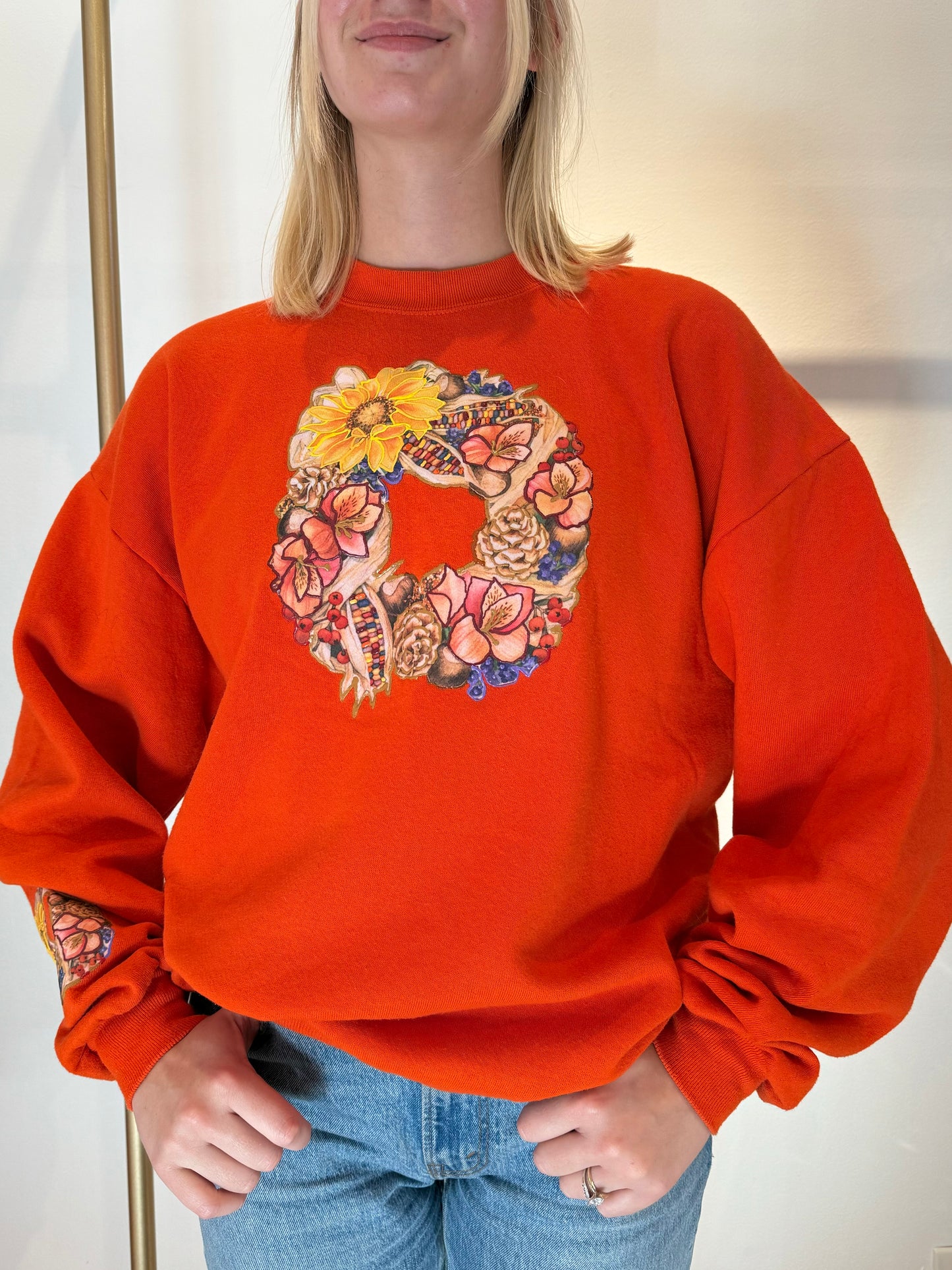 Autumn Puffy Paint Applique Crewneck 90s