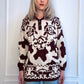 80s/90s Western Cow, Floral, Horse Print Sweater Brown & White