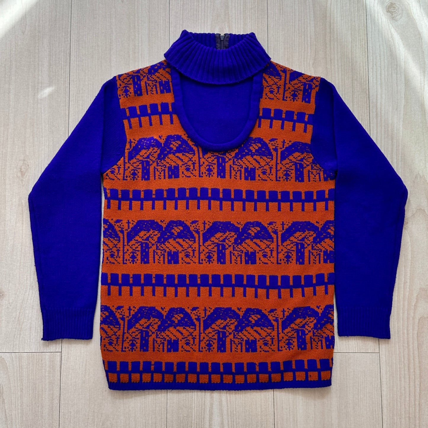 60s - 70s Mushroom Sweater Faux Vest Turtleneck