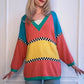 80s Checkerboard Colorblock Sweater