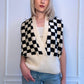 80s Handknit Checkerboard Wrap Vest Black White