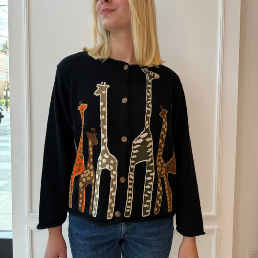 Embroidered Giraffe Cardigan 90s