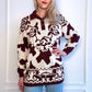 80s/90s Western Cow, Floral, Horse Print Sweater Brown & White