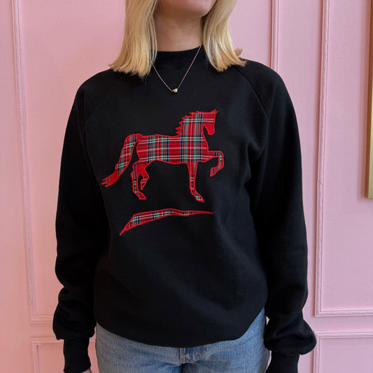 Plaid Horse Crewneck Sweatshirt 90s