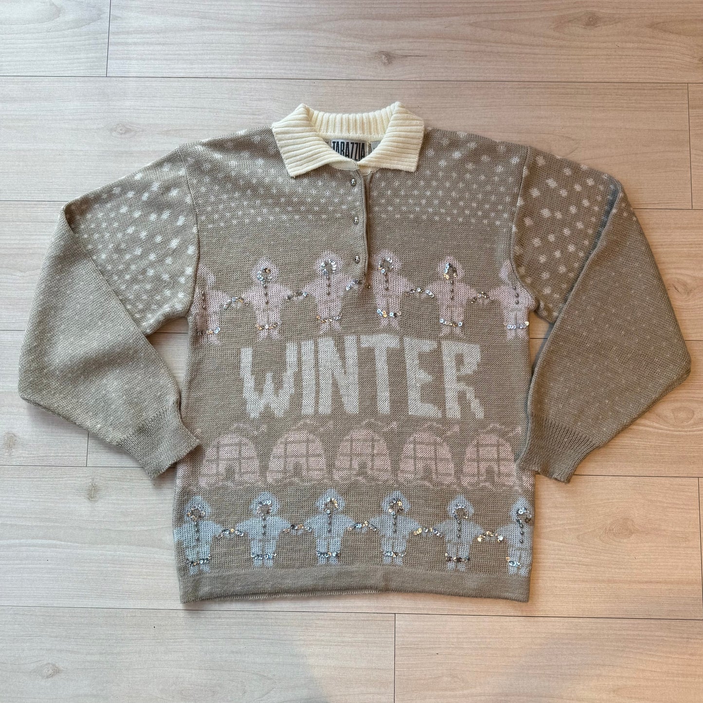80s Winter Theme Apres Ski Sweater Tan Pastels