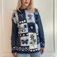 90s Patchwork Sweater Blue Butterflies, Floral, Hearts