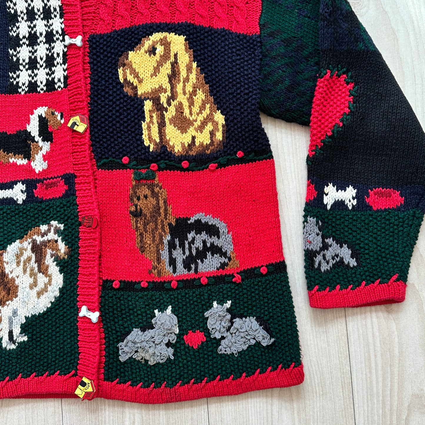 90s Eagle's Eye Dog Cardigan Beagle Collie Yorkie Schnauzer Novelty Buttons