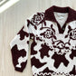 80s/90s Western Cow, Floral, Horse Print Sweater Brown & White