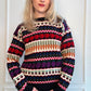 80s Fruit and Vegetable Fair Isle Sweater Peaches, Eggplants, Carrots, Floral
