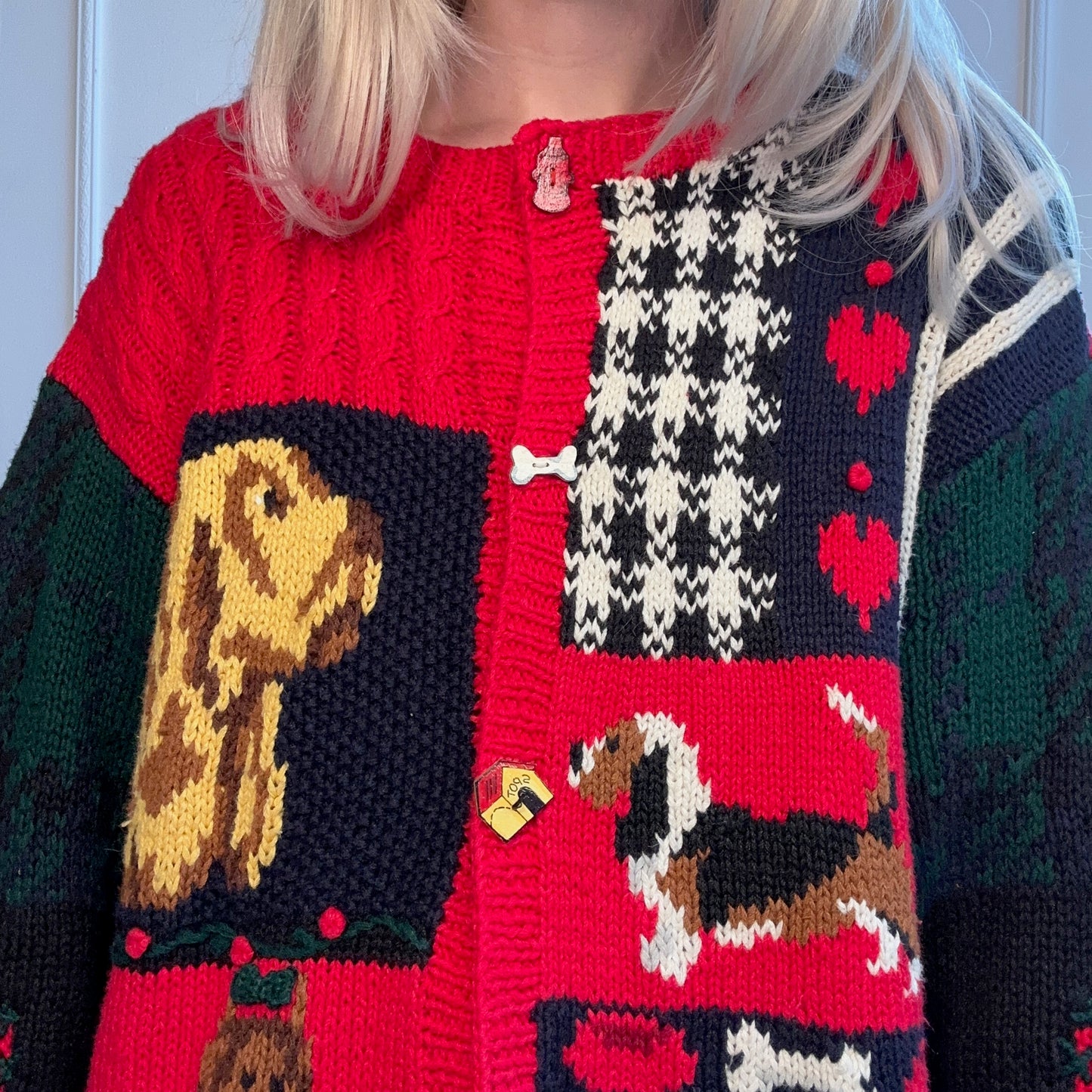 90s Eagle's Eye Dog Cardigan Beagle Collie Yorkie Schnauzer Novelty Buttons