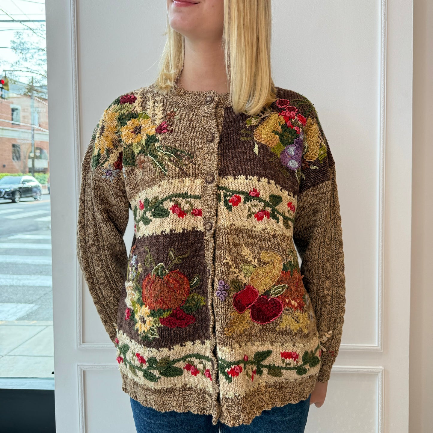 Autumnal Fruit & Veggie Cardigan 90s