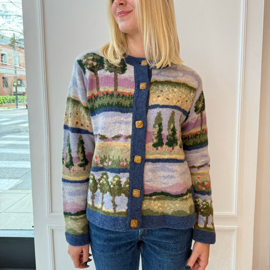 Vintage Landscape Scene Cardigan Wool 90s-y2k