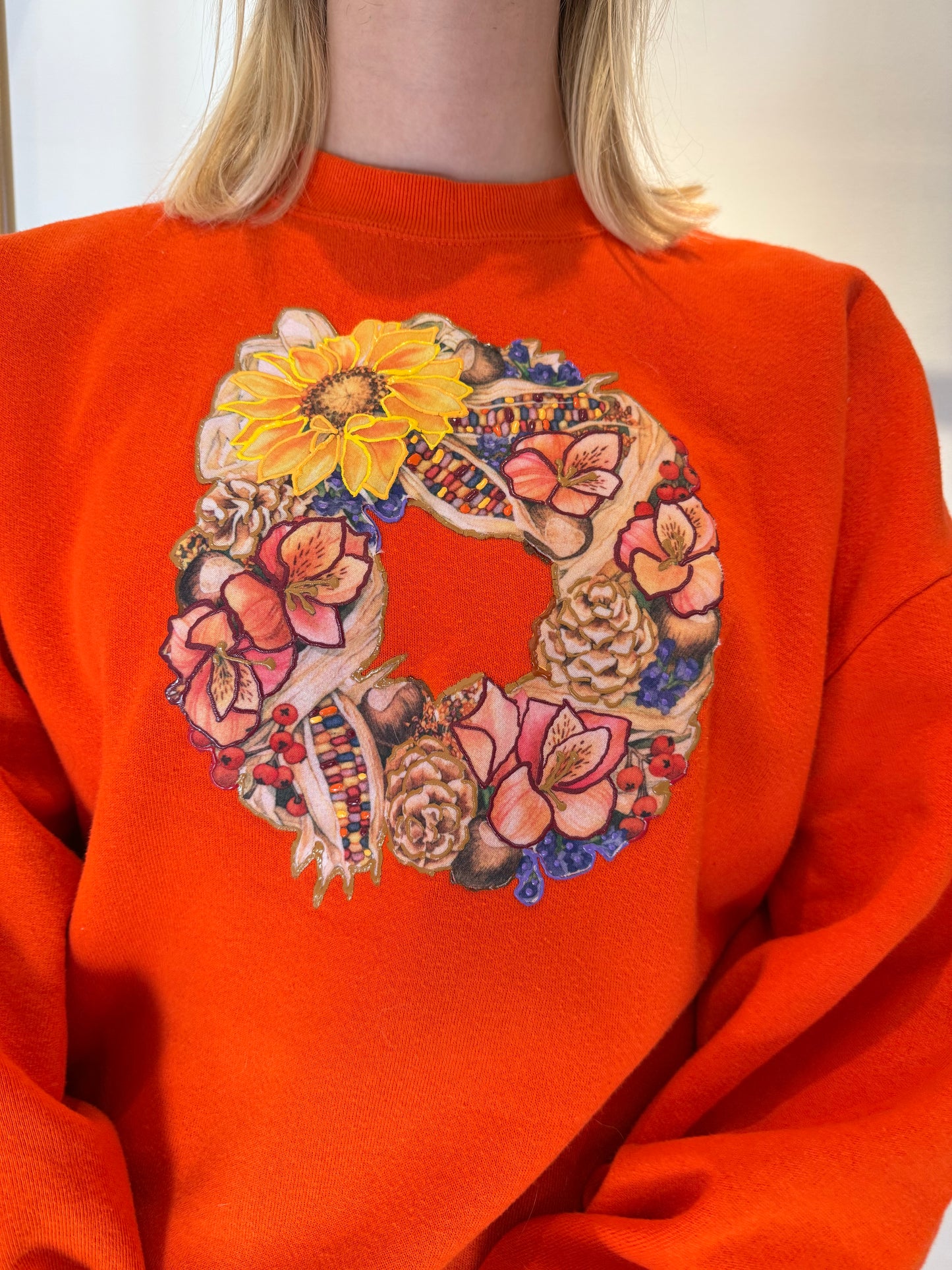 Autumn Puffy Paint Applique Crewneck 90s