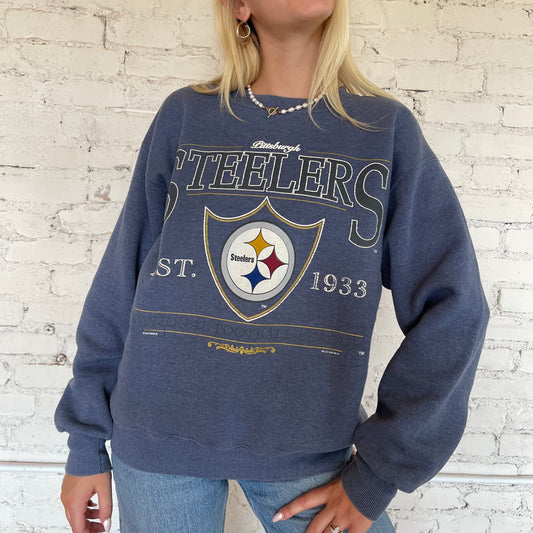 Periwinkle Blue Lee Sports Steelers Crewneck 90s