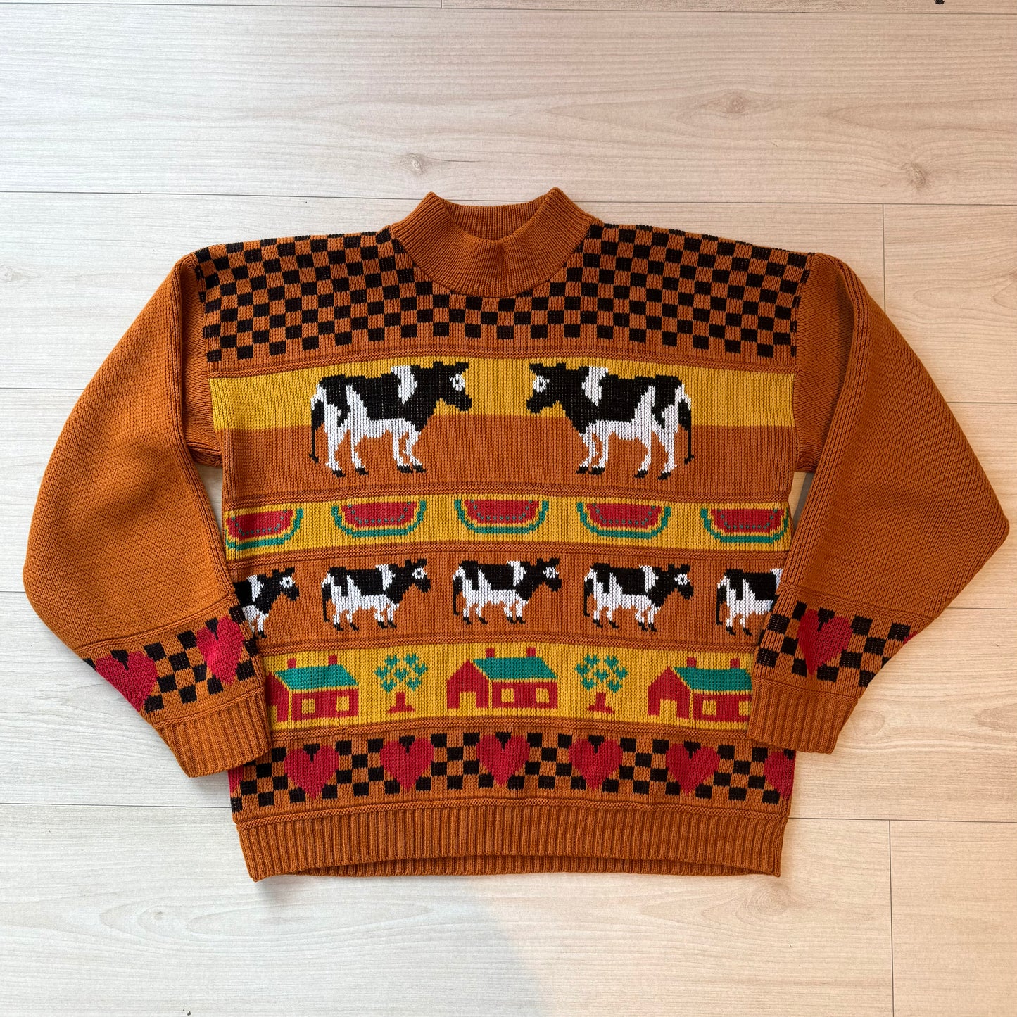90s Cow Heart Country Farm Sweater