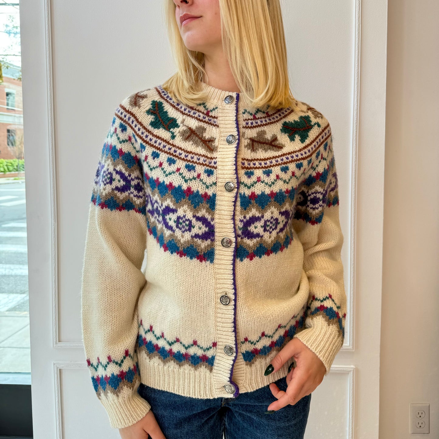 Woolrich Fair Isle Fall Leaves Cardigan 80s