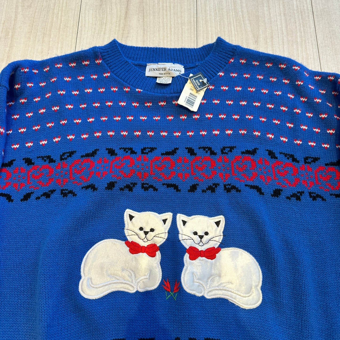 80s Cat Sweater Deadstock New With Tags Blue Red