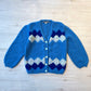 Blue Balloon Sleeve Argyle Diamond Cardigan 80s