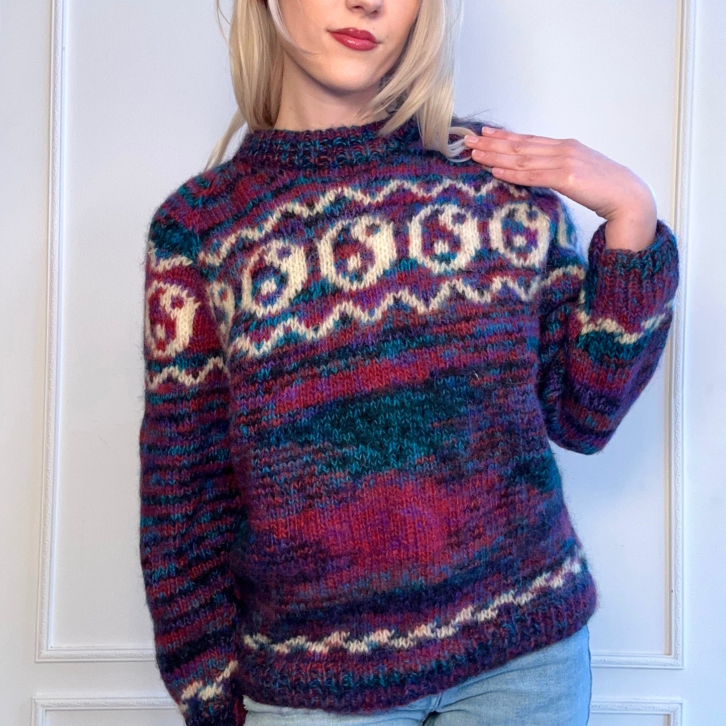 90s Handknit Yin Yang Sweater Nepal Space Dye Knit