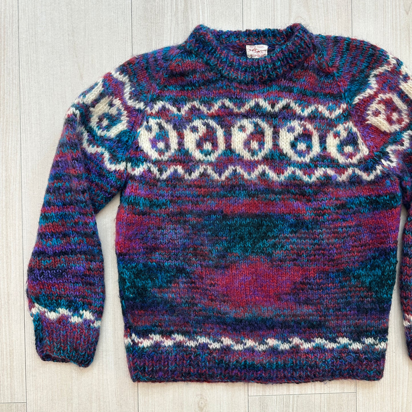 90s Handknit Yin Yang Sweater Nepal Space Dye Knit