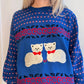 80s Cat Sweater Deadstock New With Tags Blue Red