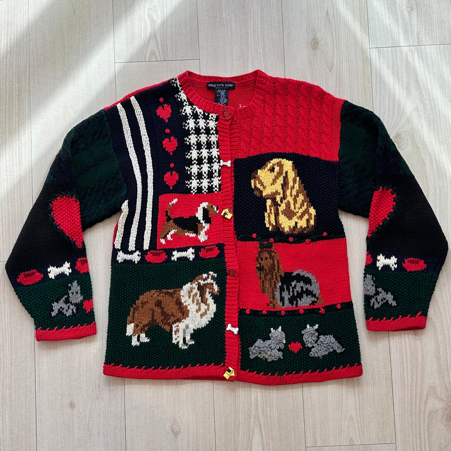 90s Eagle's Eye Dog Cardigan Beagle Collie Yorkie Schnauzer Novelty Buttons